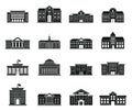 University building icons set, simple style