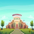 University campus building hall education for students cartoon vector illustration , brotherhood smart nerd classes hipster young Royalty Free Stock Photo
