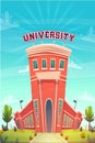 University campus building hall education for students cartoon vector illustration , brotherhood smart nerd classes hipster young Royalty Free Stock Photo