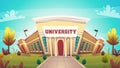 University campus building hall education for students cartoon vector illustration , brotherhood smart nerd classes hipster young