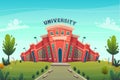 University campus building hall education for students cartoon vector illustration , brotherhood smart nerd classes hipster young