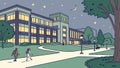 University campus night, school building, education scene vector design Generative AI Royalty Free Stock Photo