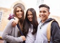 University, campus and portrait of man and women ready for studying, education and learning together. Diversity Royalty Free Stock Photo