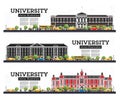 University Campus Set. Study Banners Isolated on White. Vector Illustration. Students Go to the Main Building of University Royalty Free Stock Photo