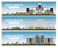 University Campus Set. Study Banners. Students Go to the Main Building of University Royalty Free Stock Photo