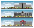 University Campus Set. Study Banners. Vector Illustration. Students Go to the Main Building of University Royalty Free Stock Photo