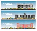 University Campus Set. Study Banners. Vector Illustration. Students Go to the Main Building of University Royalty Free Stock Photo