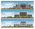 University Campus Set. Study Banners. Vector Illustration. Students Go to the Main Building of University Royalty Free Stock Photo