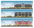 University Campus Set. Study Banners. Vector Illustration. Students Go to the Main Building of University Royalty Free Stock Photo