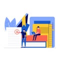 University campus vector illustration concept with students and school elements. Modern flat style for landing page, mobile app, Royalty Free Stock Photo