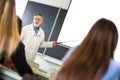 University chemistry/medicine/physics professor giving lecture t Royalty Free Stock Photo