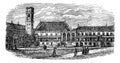 University of Coimbra, in Coimbra, Portugal, vintage engraving