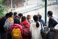 27 2 2021 university or college students with face mask gather together to listen to professor or teacher about field hydraulic