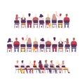 University or College Students Sitting on Chairs in Class, Back View of Young People Studying Together Flat Vector