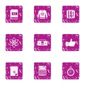 University employment icons set, grunge style