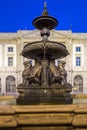 University Gomes Teixeira Square Fountain, Porto night cityscape Royalty Free Stock Photo
