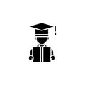 University graduate black icon concept. University graduate flat vector symbol, sign, illustration.