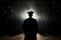 University graduate in dark room with spotlights, concept of Academic achievement, created with Generative AI technology Royalty Free Stock Photo