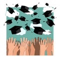 University graduation ceremony flat illustration. Higher education, bachelor, master degree. Multicultural students
