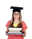 University with graduation hat and many books Royalty Free Stock Photo