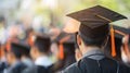 University graduation. man in cap and gown celebrates academic achievement on commencement day