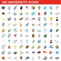 100 university icons set, isometric 3d style