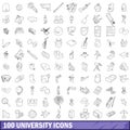 100 university icons set, outline style