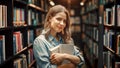 University Library Study: Portrait of a Smart Beautiful Caucasian Girl Holding Study Text Books Sm Royalty Free Stock Photo