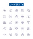 University line icons signs set. Design collection of College, Institute, Education, Academia, Campus, Higher, Alumni