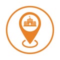 University, location, education, locate icon. Orange vector sketch
