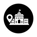 University, location icon. Black vector graphics