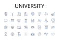 University line icons collection. College, School, Academy, Institute, Polytechnic, Conservatory, Seminary vector and