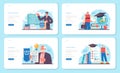 University professor web banner or landing page set. Lecturer standing