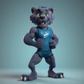 University Sports Team\'s Boggart Mascot: A Strong And Happy Panther In Shorts And Tennis Shoes