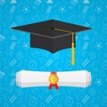 University student cap and diploma