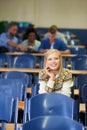University, student and happy in lecture, class and learning in hall for education. College, campus and people studying Royalty Free Stock Photo