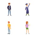 University student icons set cartoon vector. Student guy and girl