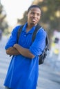 University student with rucksack outside Royalty Free Stock Photo