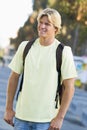 University student wearing rucksack Royalty Free Stock Photo