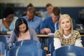 University, students and portrait in course lecture and learning in classroom for education. College, campus and people Royalty Free Stock Photo
