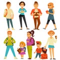 University students and school pupils teenagers and children vector flat icons Royalty Free Stock Photo