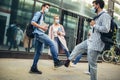 Students shaking legs outdoors, coronavirus and back to normal concept Royalty Free Stock Photo