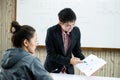 University students study hard and listen to teachers for their lessons with special lectures in the columns of math class