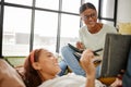 University students, women friends and studying books in campus library education, knowledge and learning together in Royalty Free Stock Photo