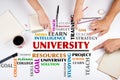 UNIVERSITY word cloud. The meeting at the white office table Royalty Free Stock Photo