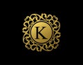Unique K Letter Calligraphic Logo. Luxury K Swirl Logo Icon perfect for salon, yoga, restaurant, boutique and letter stamp