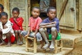 Unknown african children laughing in Malgasy village.