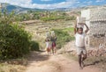 Unknown Africans working hard in brickyard - Madagascar Royalty Free Stock Photo