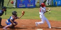 Unknown batter about to miss the ball in a baseball game