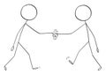 Unknown Business Partners Handshake and Cooperation, Vector Cartoon Stick Figure Illustration